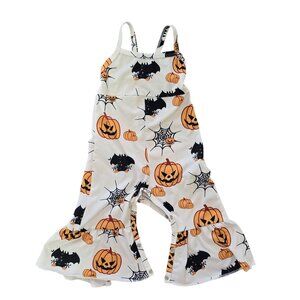 Halloween Sleeveless Pumpkin Print romper Girls XS 12-18m belle bottom flare leg